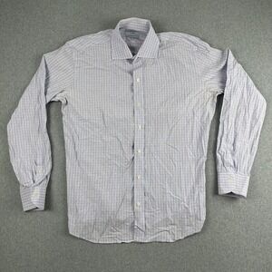 Ledbury Fine Shirting Slim Fit Mens Dress Shirt 17 1/2 Blue Gingham Button